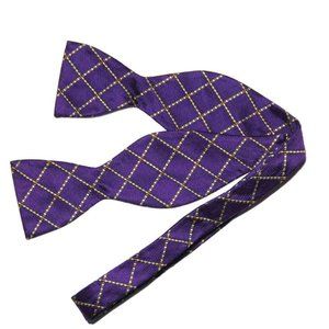 Jos A Bank Purple Silk Bow Tie Hand Sewn Check Men's One Size Adjustable